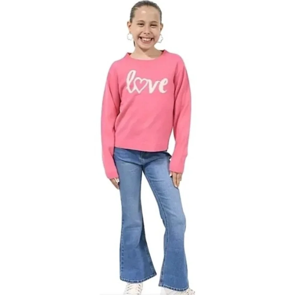 Zunie Girl Pink Love Heart Sweater XL 14 16 Acrylic Kids Long‎ Sleeve NWT
